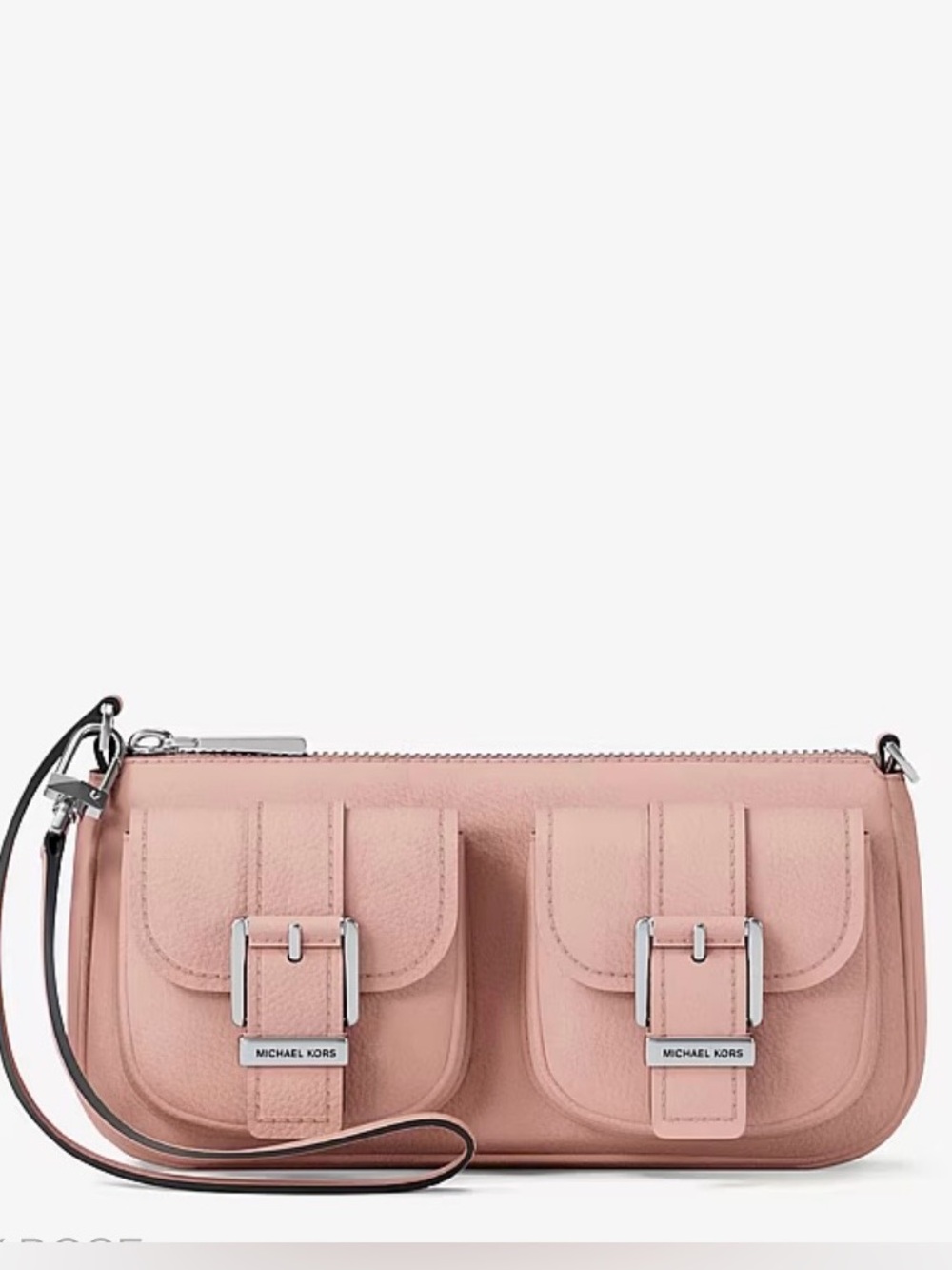 Michael Kors Smokey Rose Leather Wristlet with Front Buckle Pockets